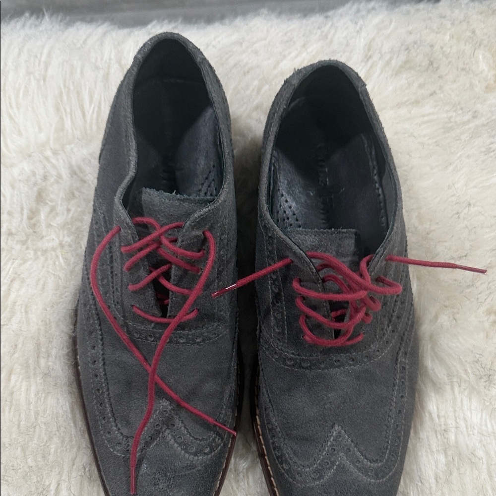 Cole Haan Gray Suede Oxfords with Red Laces